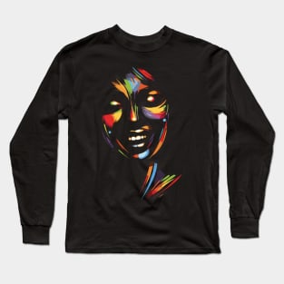 Afrocentric Woman Multicolored Silhouette Long Sleeve T-Shirt